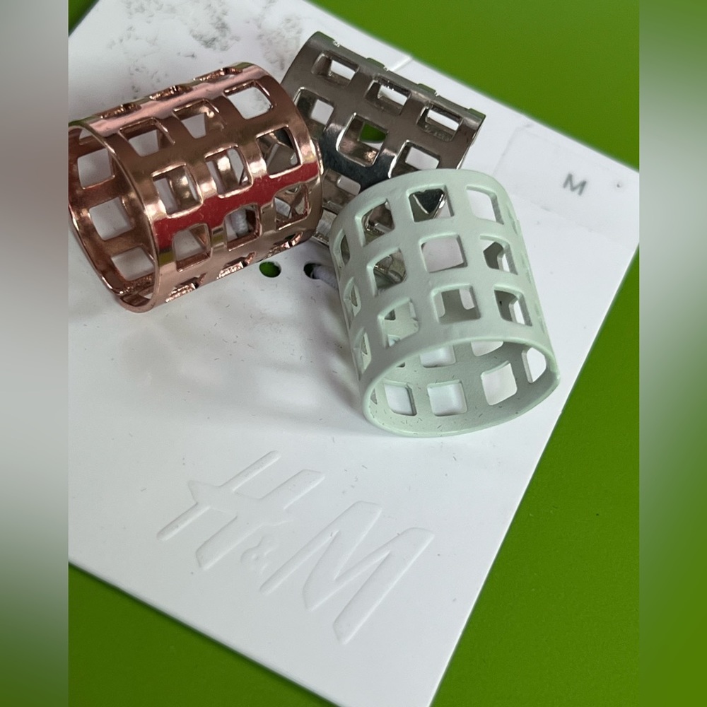 M Ring set 3 modernist open grid cage tube oversized bands statement geometric